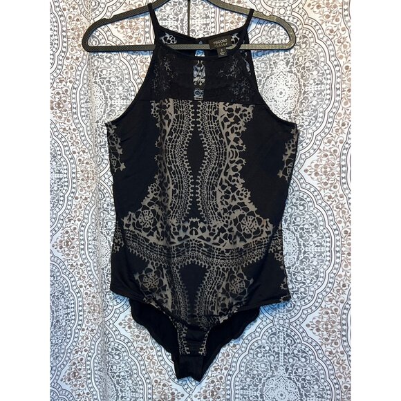 Nicole Black Lace Halter Bodysuit Size S - Picture 2 of 11